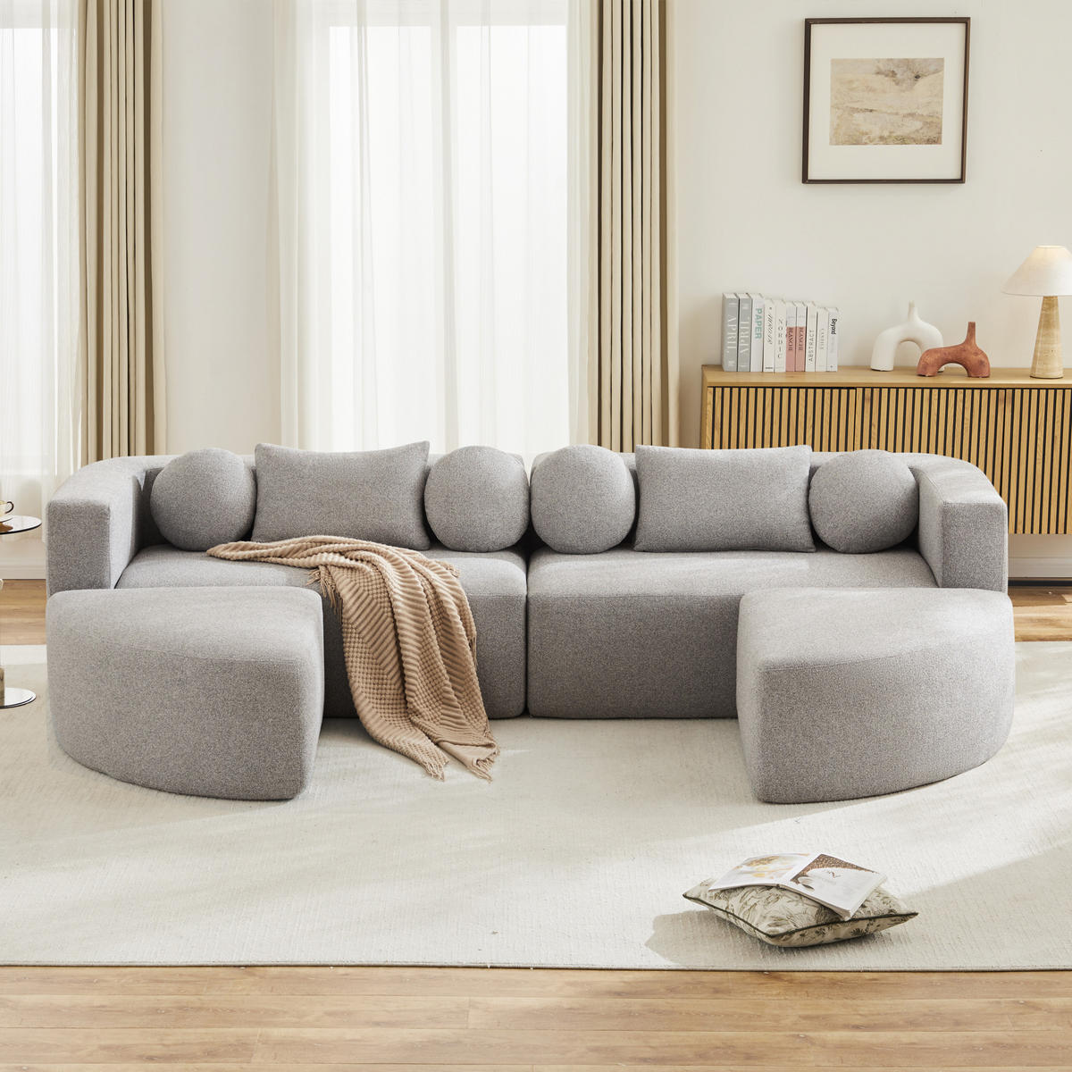 SCHLAFSOFA Grau Cloud Chenille modular Schlaffunktion 292cm - Grau, Textil (165/68/292cm) - FLIEKS