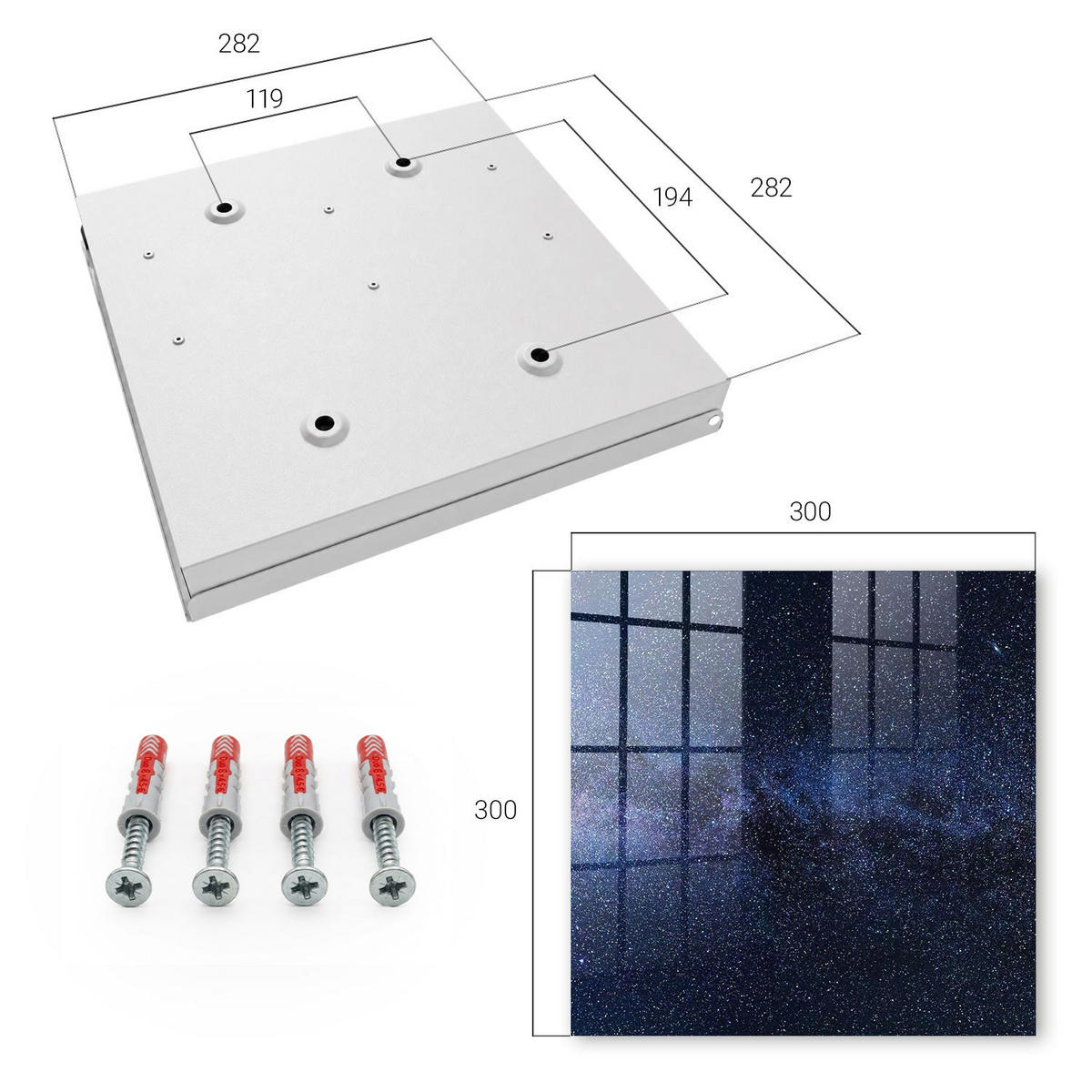 SCHLÜSSELBOX Weiß 30x30 cm – Türöffnung nach rechts - Nachthimmel - Schwarz, Metall (30/30/5cm) - TULUP
