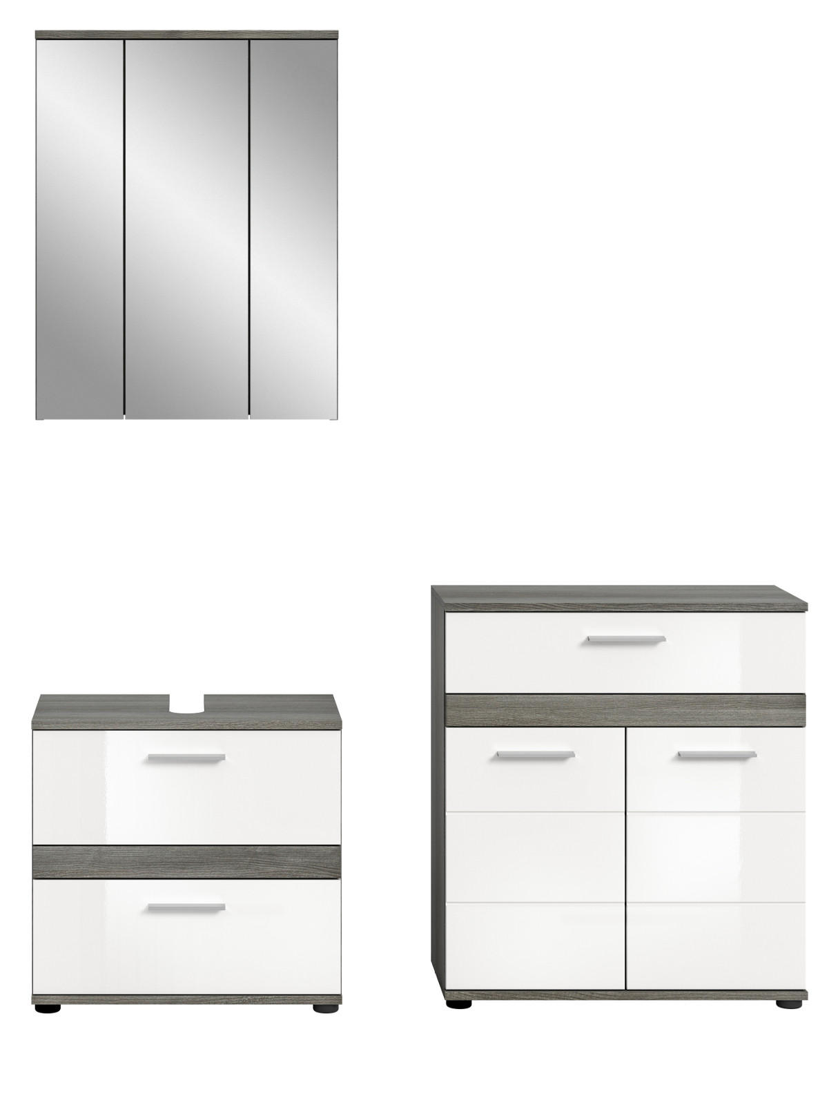 Inn.Furn Badmöbel-Set Weiß Hochglanz, Grau 146x191x34 cm
