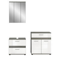 BADMÖBEL-SET 3-teilig weiß Hochglanz, grau 146 cm, Kombination mit viel Stauraum - Weiß Hochglanz/Grau, Holzwerkstoff (146/191/34cm) - Inn.Furn