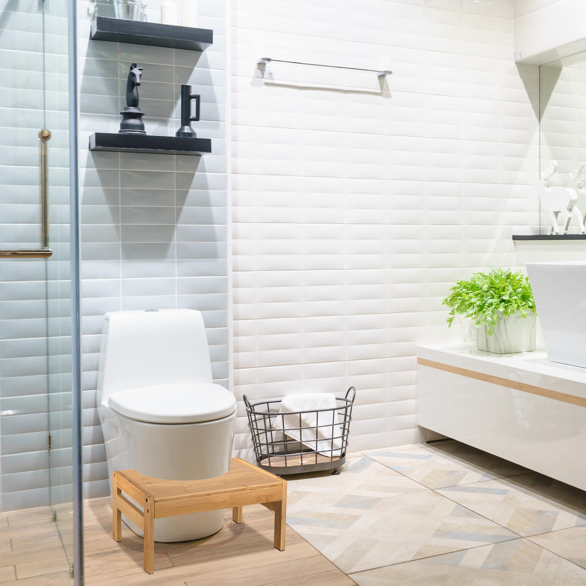 TOILETTENHOCKER - Hellbraun, Holz/Kunststoff (42/21/30cm) - Relaxdays