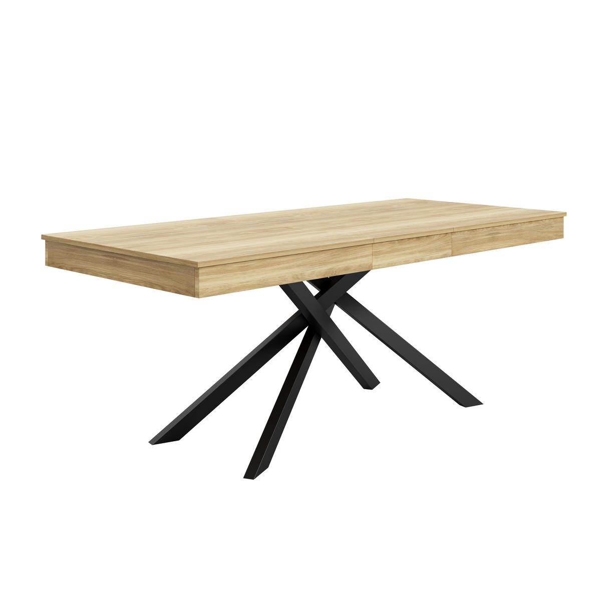 ESSTISCH in Eiche ausziehbarer Küchentisch mit verdickter Tischplatte und Metallbeinen für Esszimmer ,B140-180/T80/H76cm - Eichefarben/Schwarz, Holzwerkstoff/Metall (80/180/76cm) - STILVORA