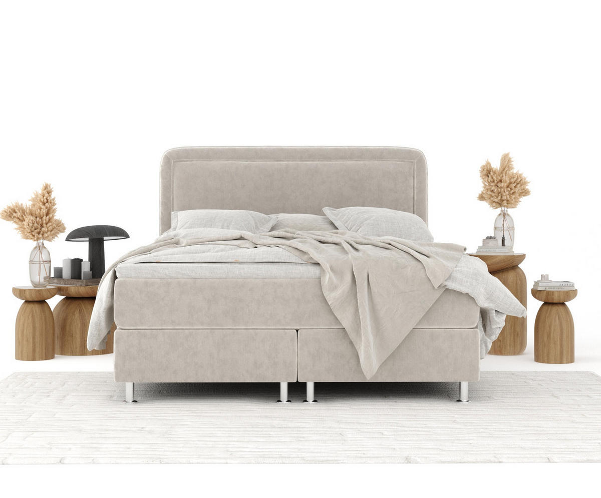 BOXBETT Salvi Ecru 140/200 cm mit Matratze und Topper - Ecru/Silberfarben, Holz/Holzwerkstoff (140/200cm) - Maison de Reve