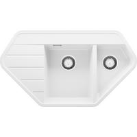 ECKSPÜLE Kopenhagen Corner, 2-er set Weiß 90/50 cm 1,5 Becken + Ablauf-Set ab 70er Unterschrank - Chromfarben/Weiß, Kunststoff (90/18/50cm) - Primagran