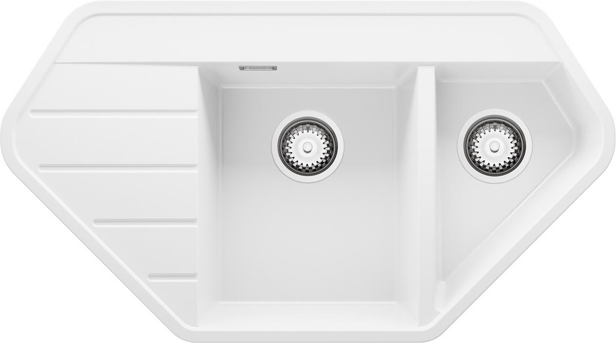 ECKSPÜLE Kopenhagen Corner, 2-er set Weiß 90/50 cm 1,5 Becken + Ablauf-Set ab 70er Unterschrank - Chromfarben/Weiß, Kunststoff (90/18/50cm) - Primagran