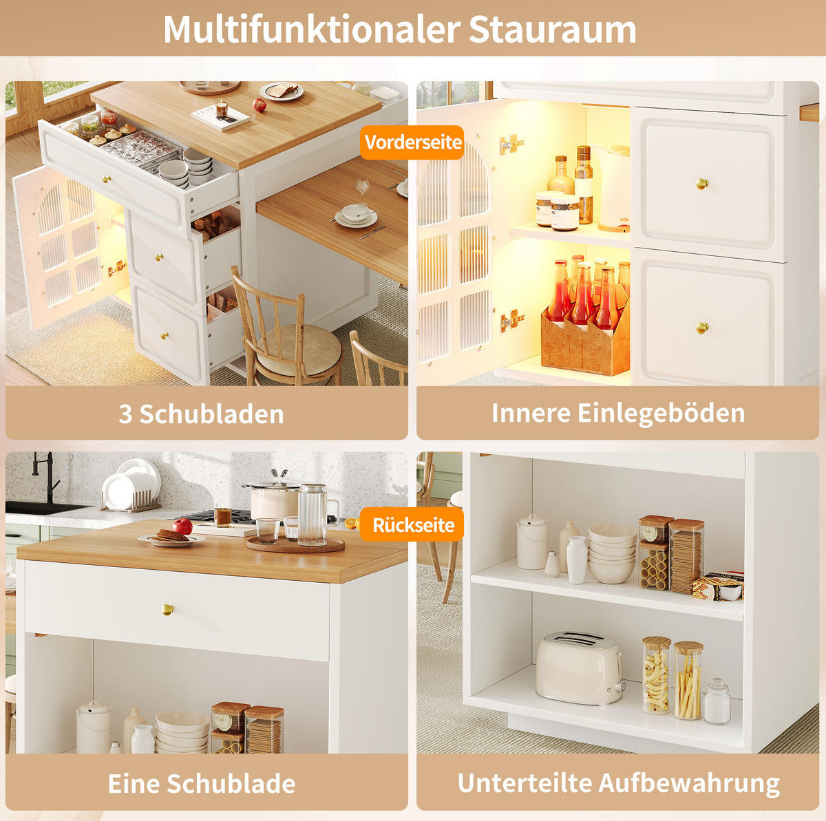 KÜCHENINSEL ausziehbar 122,5-195,5 cm Weiß - Weiß, Holz (59/93.5/122.5cm) - Beauniv