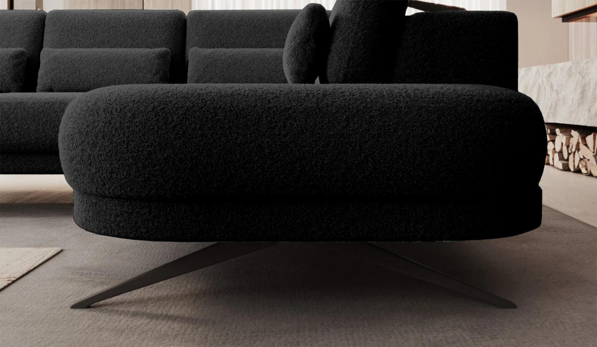 ECKSOFA ILUSIO L 250x205cm, Schlaffunktion, Schwarz, Rechts - Schwarz, Holz/Textil (248/205cm) - DomoHome