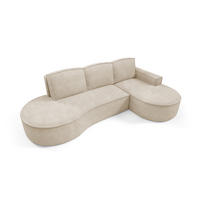ECKSOFA MOLLY mit Schlaffunktion – Halbrund, freistehend, Liegefläche 140x207 cm, 3 Kissen, Curio-Stoff, 277x157x88 cm, Rechts, Beige - Sandfarben, Holz/Textil (277/157cm) - DomoHome