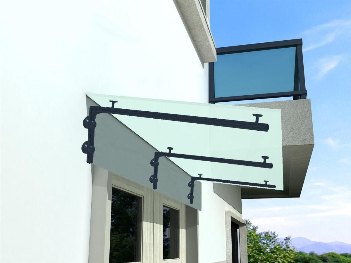 GLASVORDACH 250x90 cm Sicherheitsglas Edelstahl Satiniert L-Schwarz - Weiß, Glas (250/1.31/90cm) -  Glaswerk Westfalen