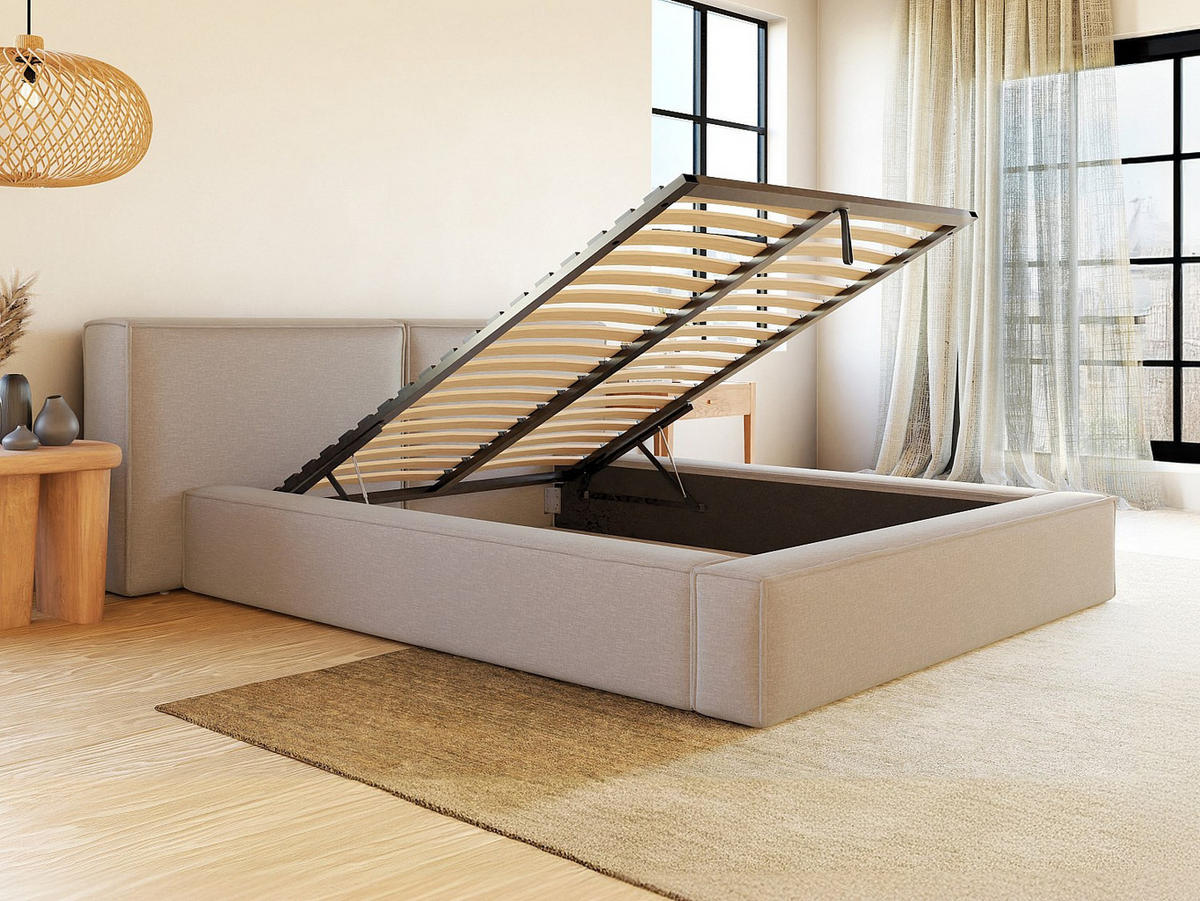 BETT mit Bettkasten - 2 Personen - stoff - beige Timano - Beige, Textil (140/190cm) - Vente-Unique