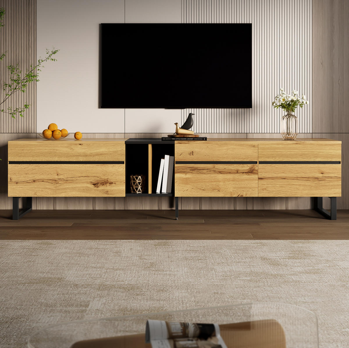 TV-LOWBOARD mit Klappfach 180 x 38 x 45 cm Holzoptik - Braun, Holzwerkstoff (38/45/180cm) - Beauniv