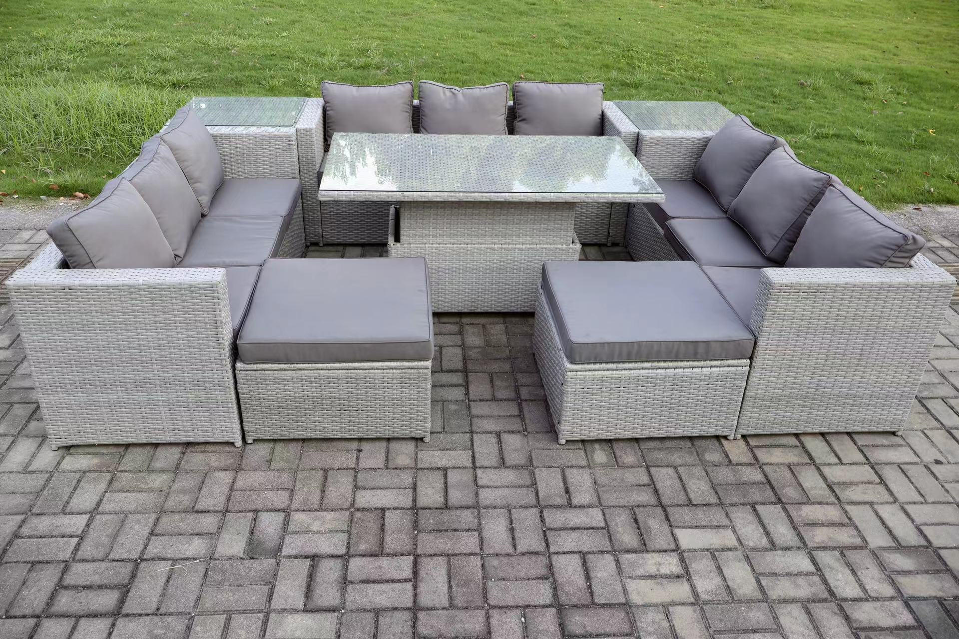GARTENMÖBEL SET Polyrattan Helles Grau 11-Sitzer - Hellgrau, Metall - Fimous