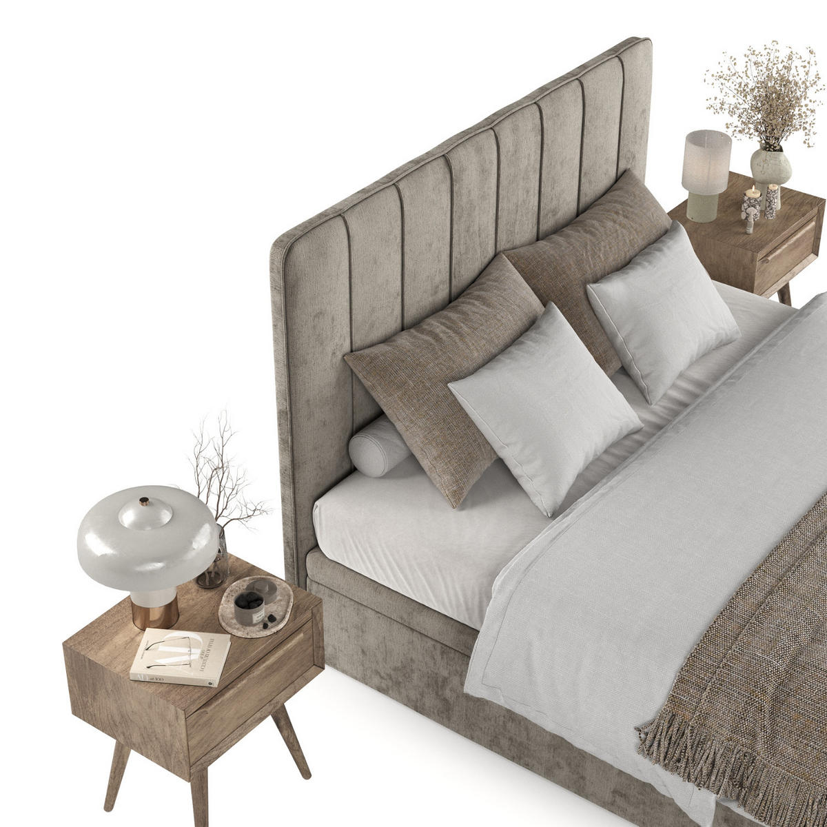 POLSTERBETT Vienna mit Stauraum 140/200 cm Beige im Lotta Stoff - Beige/Schwarz, Holz/Holzwerkstoff (140/200cm) - AltaBeds