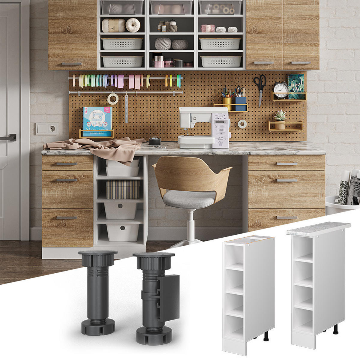 REGALUNTERSCHRANK R-Line Weiß 20 cm mit offenen Regalen mit Arbeitsplatte - Weiß, Holzwerkstoff (20/81.6/60cm) - Vicco