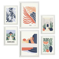 POSTER Set Mit 6 Minimalistischen In Pastellfarben Fröhlicher Garten Drucke Von Landschaften Und Natur Für Innenarchitektur A3 & A4 Weißer Rahmen - Weiß, Papier (29/3cm) - Nacnic