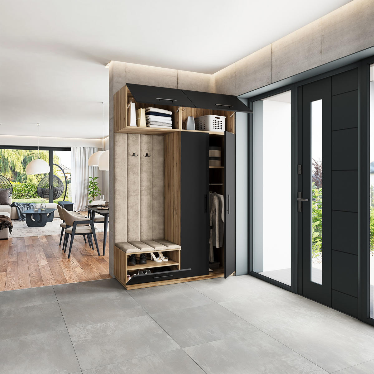 GARDEROBENSCHRANK REMA 150/240/60 cm Modern Eiche Wotan - Eiche Wotan/Schwarz, Holzwerkstoff (150/240/60cm) - MASSENO