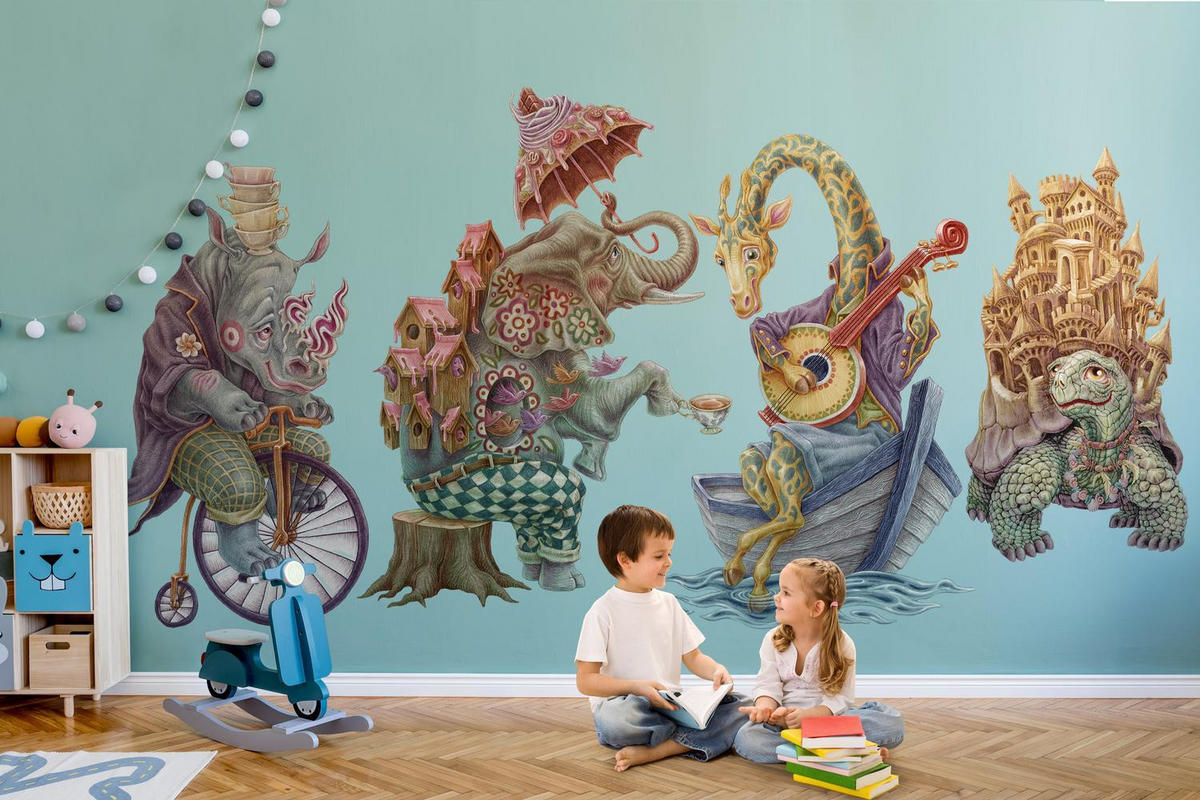 WANDAUFKLEBER 100x132cm - Pastellkreaturen - Multicolor, Kunststoff (100/132/0.1cm) - Wallfluent