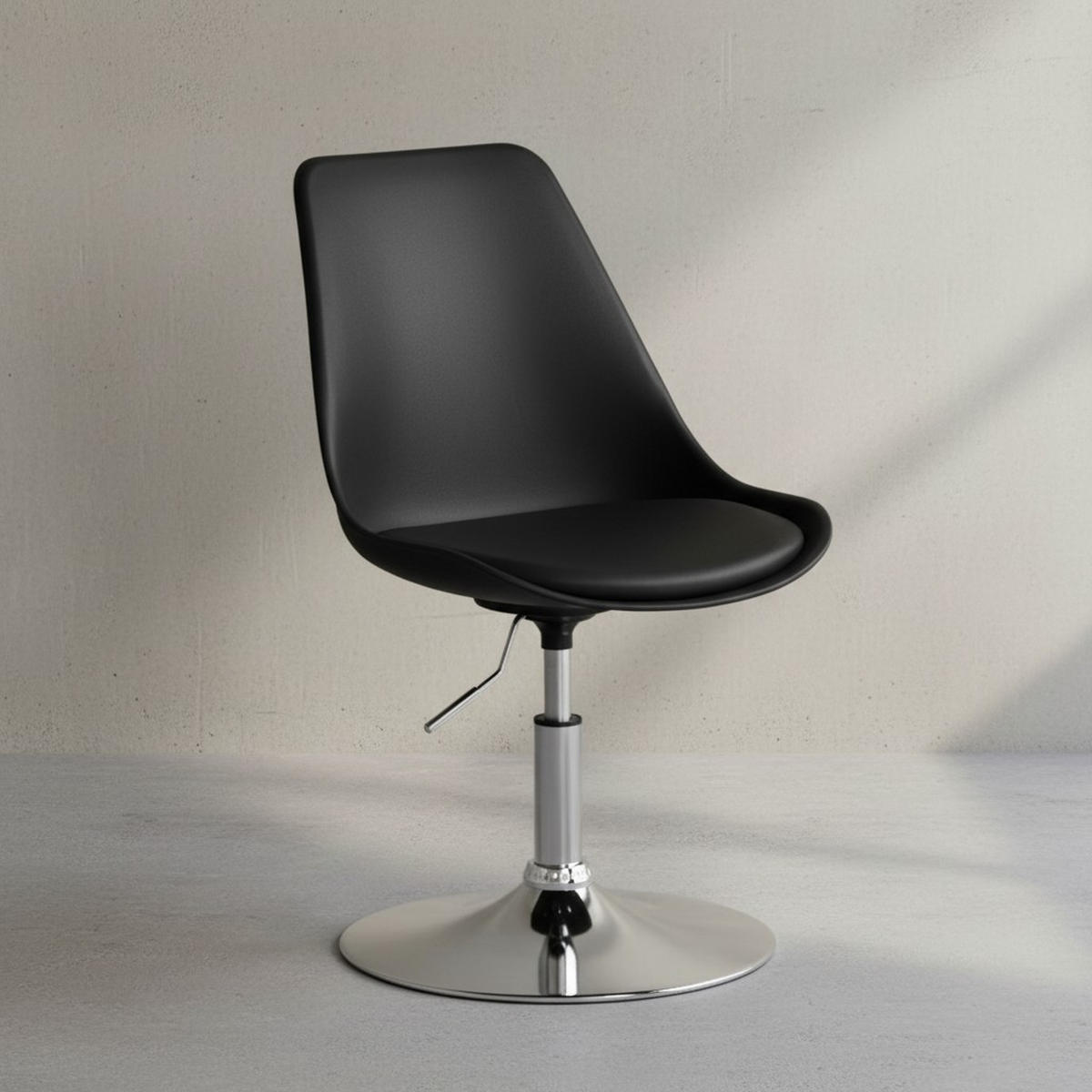 DREHSTUHL Kunstleder Trompetenfuß Chromgestell, Schwarz 46x46x88 cm - Silberfarben/Schwarz, Kunststoff/Textil (46/88/46cm) - KADIMA DESIGN