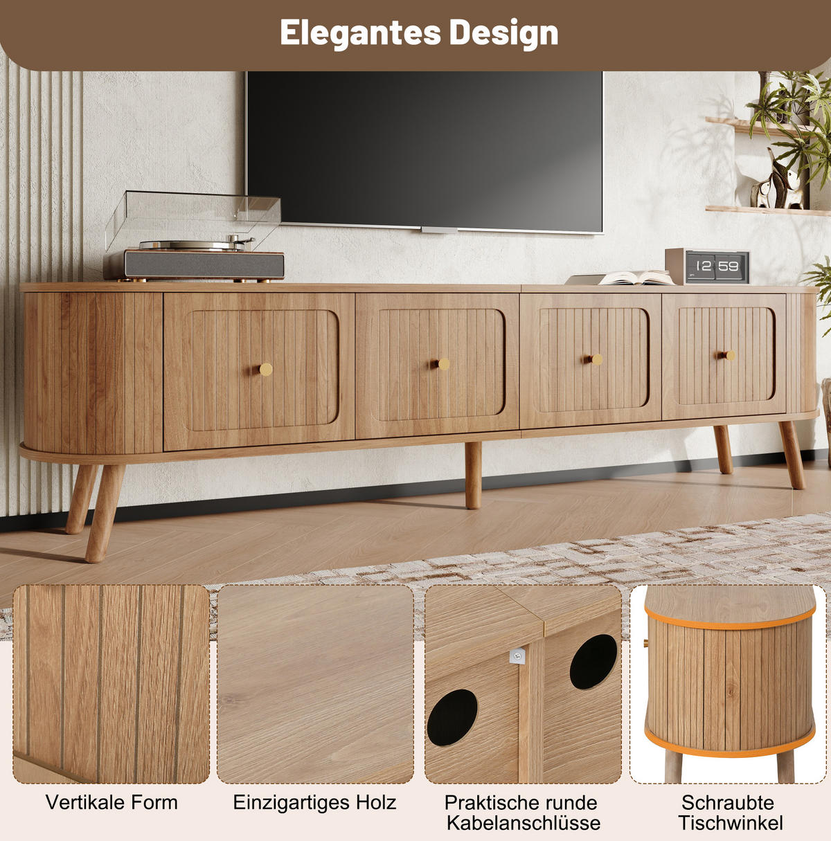 TV-SCHRANK 180/38/47 cm aus MDF und Holzwerkstoff mit Klapptüren und Vintage-Design, Eichefarben - Hellbraun, Holzwerkstoff (180/47/38cm) - Redom