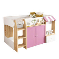 HOCHBETT aus Holz 90x200 cm in Rosa mit Leiter & Stauraum - Rosa, Holzwerkstoff (90/200cm) - Modfu