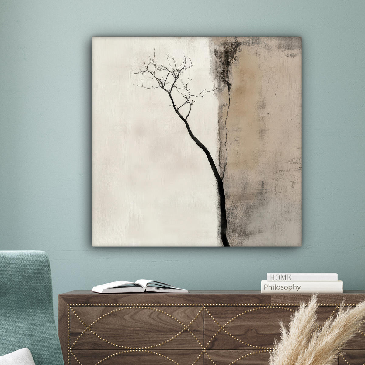 LEINWANDBILD Wabi sabi - Pflanze - Beige 90x90 cm - Taupe, Textil (90/90cm) - MuchoWow