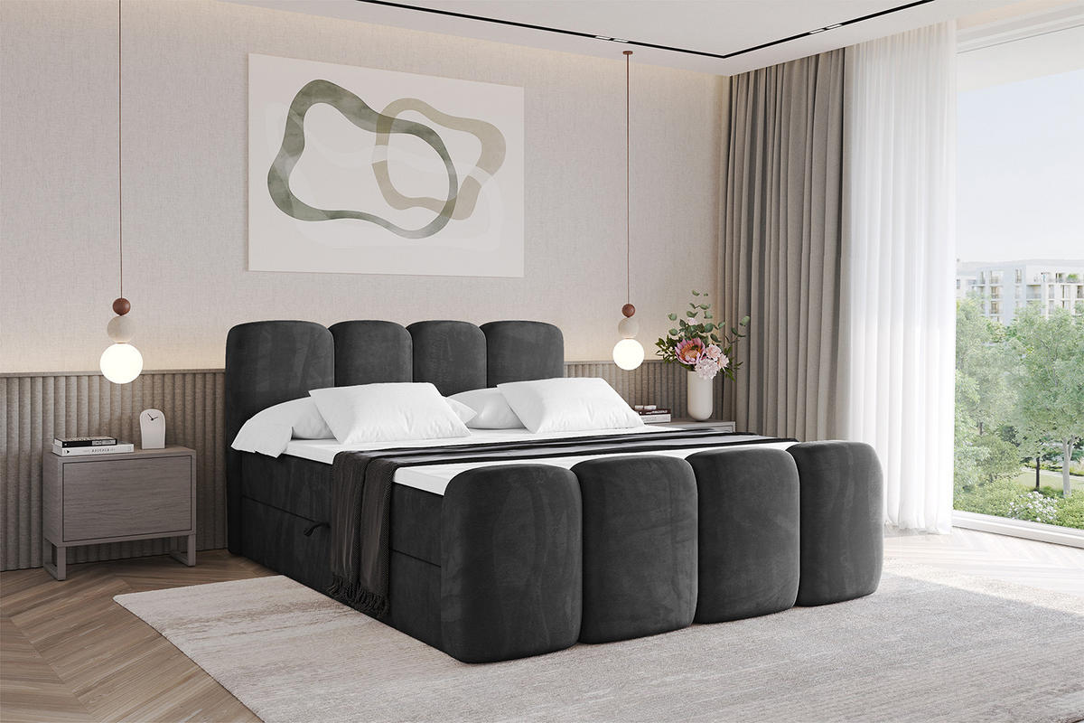 AMERICKÁ postel s matrací H4 a roštem – NINA-Z – 180 × 200 cm – černá - vysoce lesklá černá, kompozitní dřevo (180/200cm)