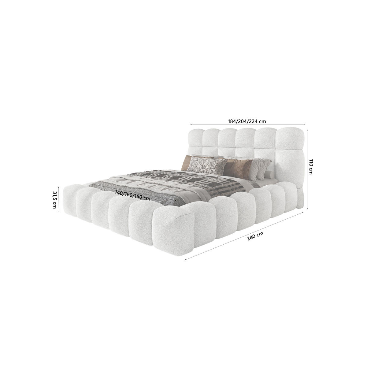 POLSTERBETT ACRI 140x200 cm, Weiß - Weiß, Textil (140/200cm) - Fedve