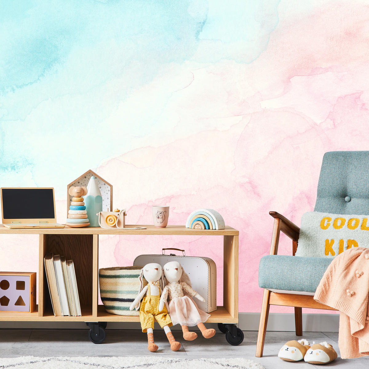 FOTOTAPETE für Kinderzimmer Pastell Ombre Aquarell Gradient 500x350 - Rosa, Papier (500/350cm) - Muralo