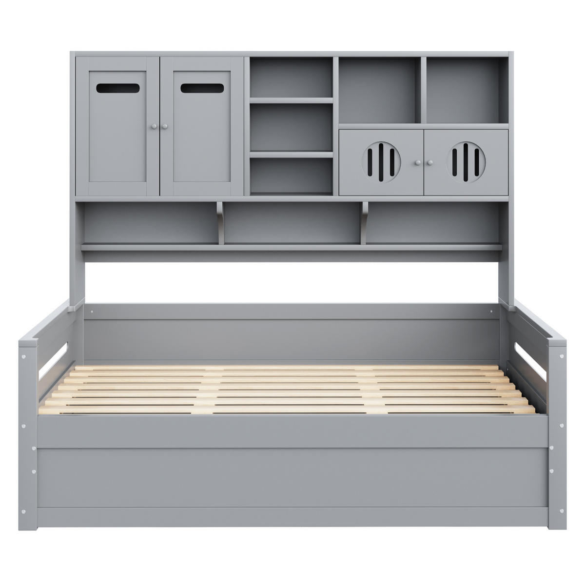 BETT 90/200 cm mit hydraulischem Bettmechanismus und Stauraum Grau Holz - Grau, Holz (90/200cm) - OKWISH