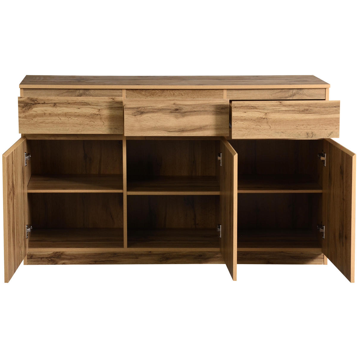 TV-LOWBOARD 163,5/40/45 cm mit 4 Türen, Push-to-Open und Kabeldurchlässen, Natur - Hellbraun, Holzwerkstoff (163.5/45/40cm) - Redom