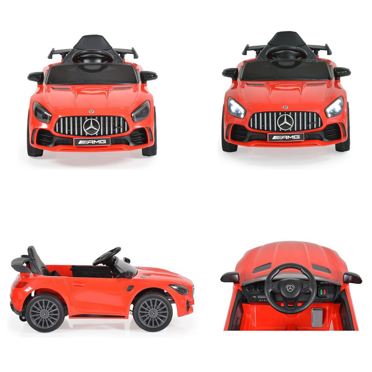 KINDER ELEKTROAUTO Mercedes AMG GTR rot EVA-Reifen, Fernbedienung, Musikeffekte, Türen, Vor- und Rückwärtsgang - Rot, Kunststoff (99/55/41cm) - Moni