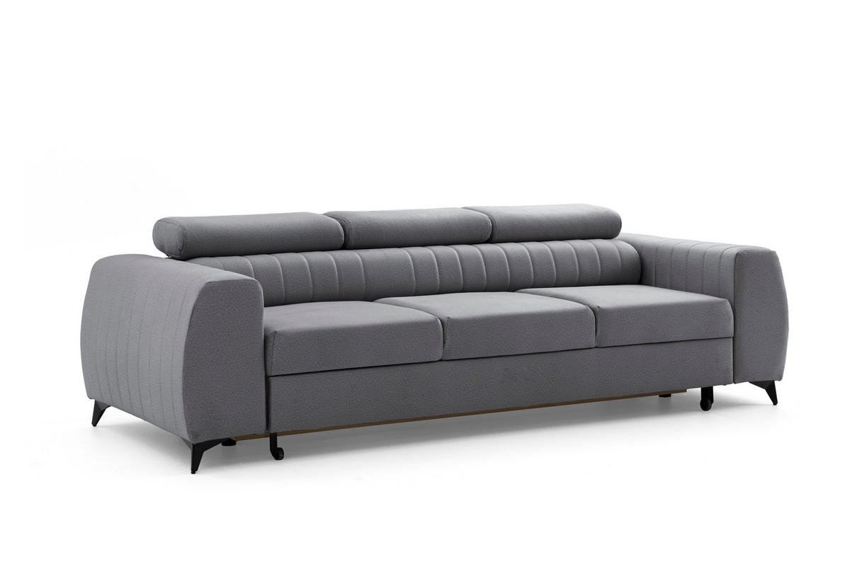 3-SITZER-SOFA PIERO mit Schlaffunktion 125x195 Velours Grau - Schwarz/Grau, Holz/Textil (260/90/100cm) - Muffo