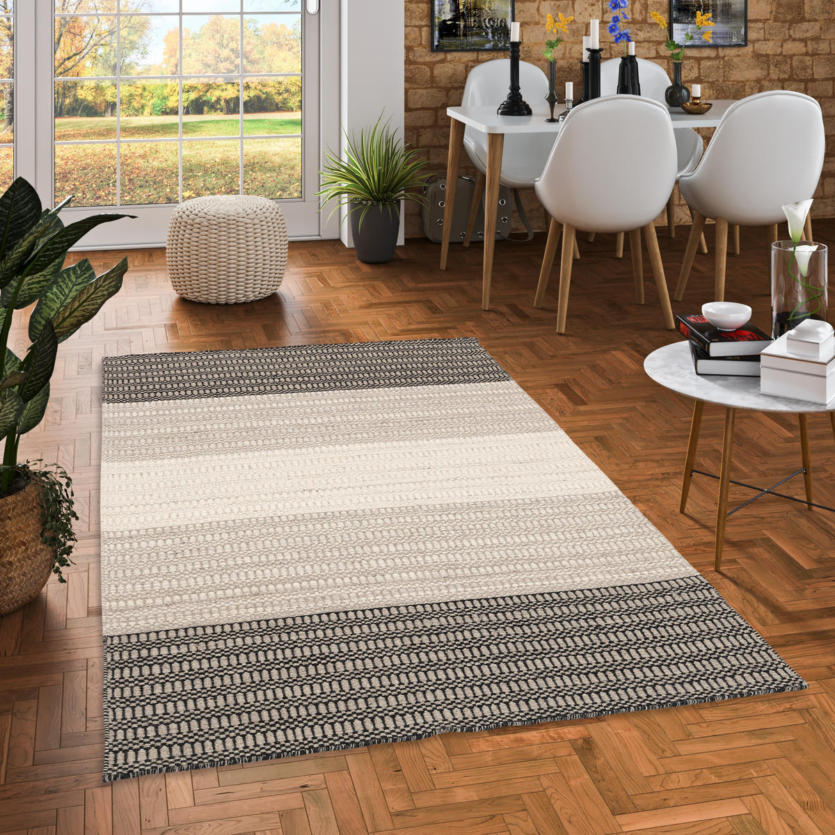NATUR TEPPICH WOLLE SKANDI STRIPES - Grau, Textil (140/200cm) - Pergamon