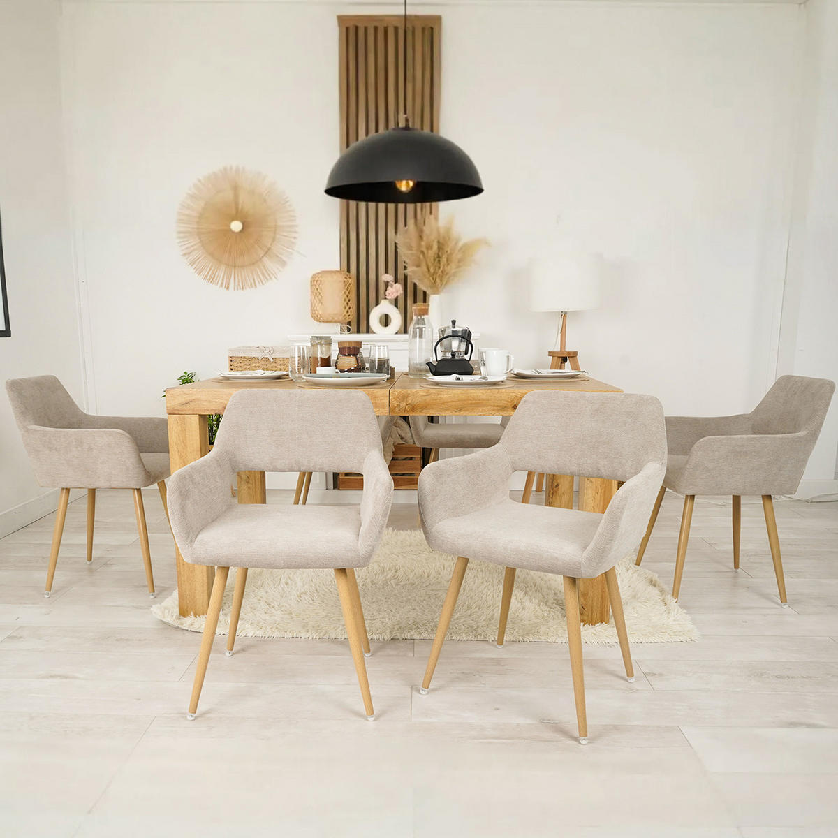 ARMLEHNSTUHL-SET 6 Stück in Eisen Mikrofaser - Beige, Textil/Metall (55/78/53cm) - Meubles Cosy