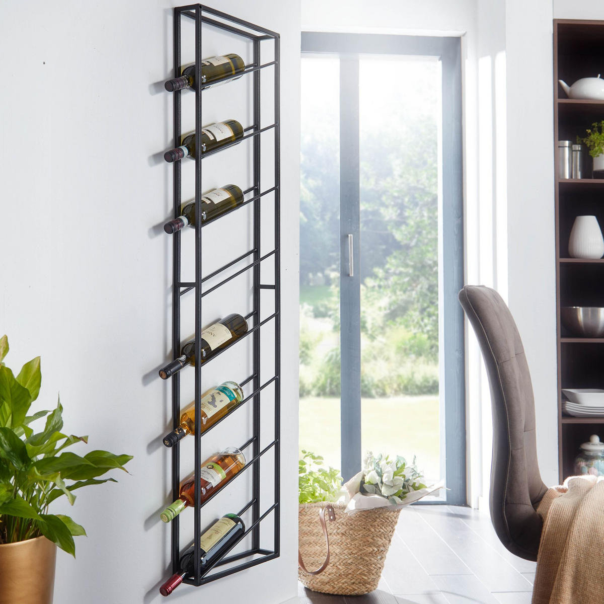 WEINREGAL STILVIN Eisen Pulverbeschichtet Wandmontage Handgefertigt, Schwarz 36x8x150 cm - Schwarz, Metall (36/150/8cm) - KADIMA DESIGN
