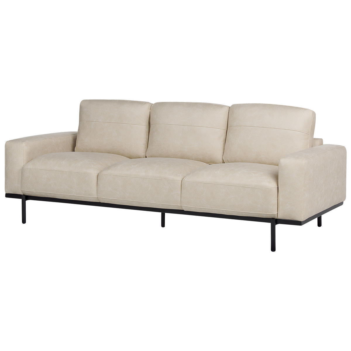 3-SITZER-SOFA Stoff cremefarben Lederoptik Sovik - Beige, Textil (215/72/87cm) - Beliani