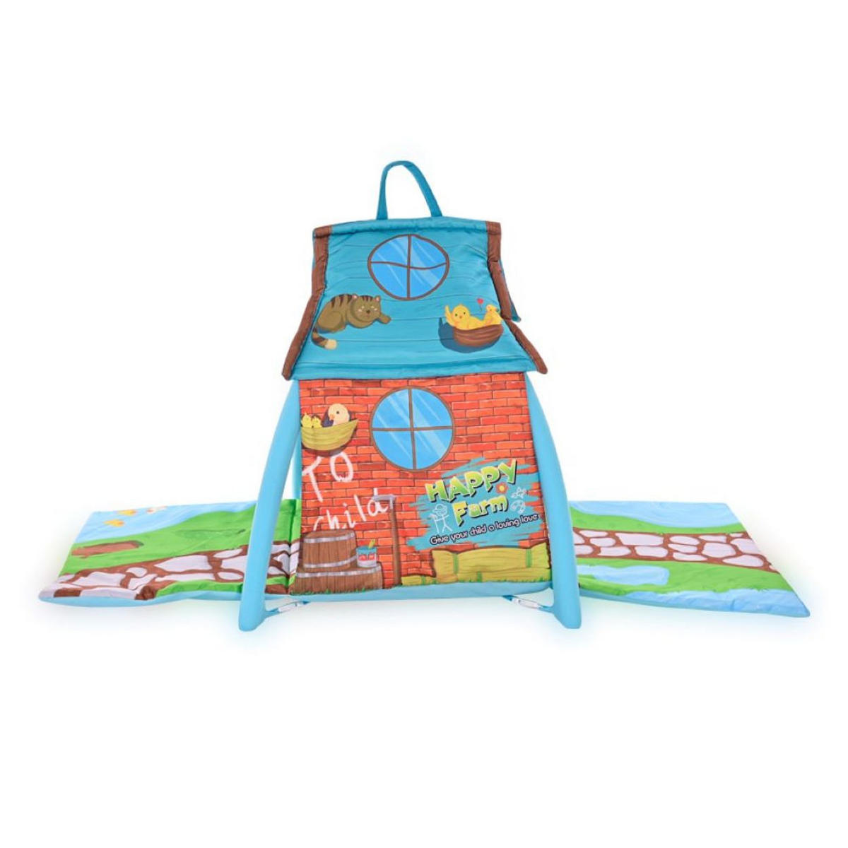SPIELBOGEN kleines Haus blau Krabbeldecke, Greiflinge, vier hängende Tiere, 100% Polyester - Blau, Textil (53/56/113cm) - Lorelli