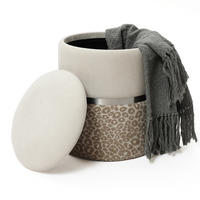SITZHOCKER mit Stauraum Rund Leopardiert Beige Ø33xH38cm - Weiß, Fell (33/39/33cm) - Hometopia