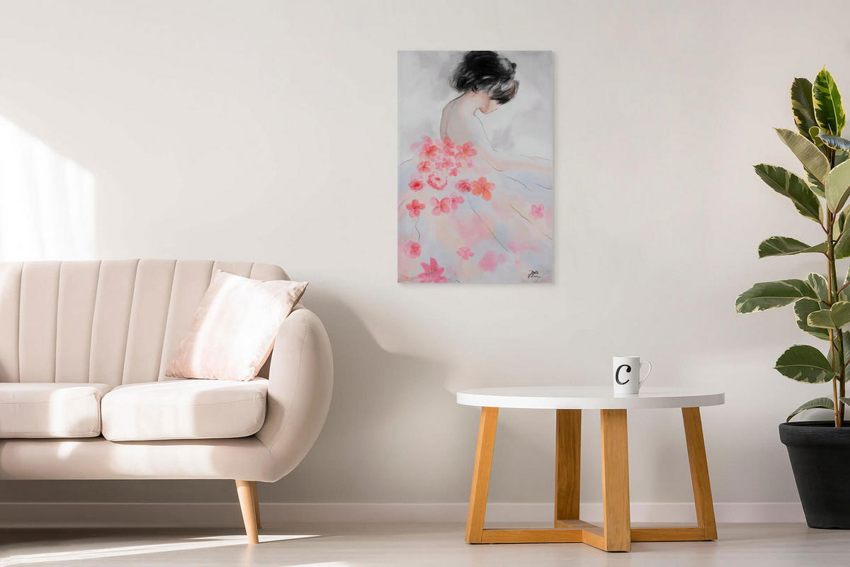 ACRYLBILD HANDGEMALT 60/90 cm - Pink/Beige, Holz/Textil (60/90cm) - KUNSTLOFT