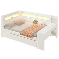 POLSTERBETT 140/200 cm mit LED-Beleuchtung, USB und Ausziehbett in Weiß - Weiß, Holzwerkstoff (140/200cm) - BEAOK
