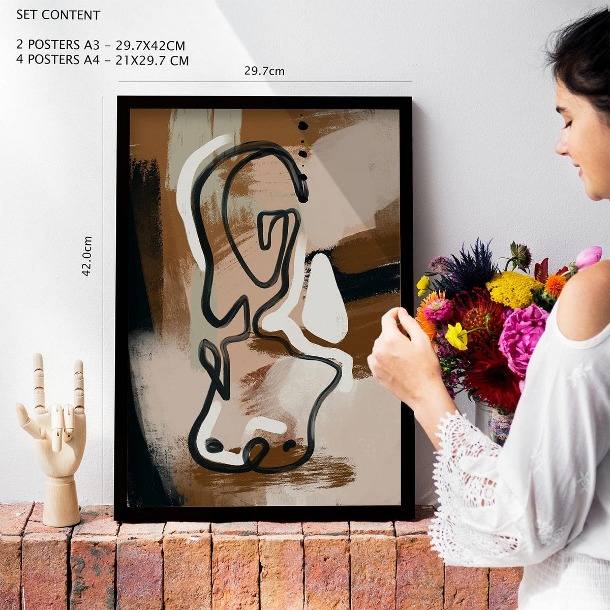 POSTER Set Mit 6 Progeny Art Abstrakt feminin Größe A3 & A4 Schwarzer Rahmen - Schwarz, Papier (29.7/1cm) - Nacnic