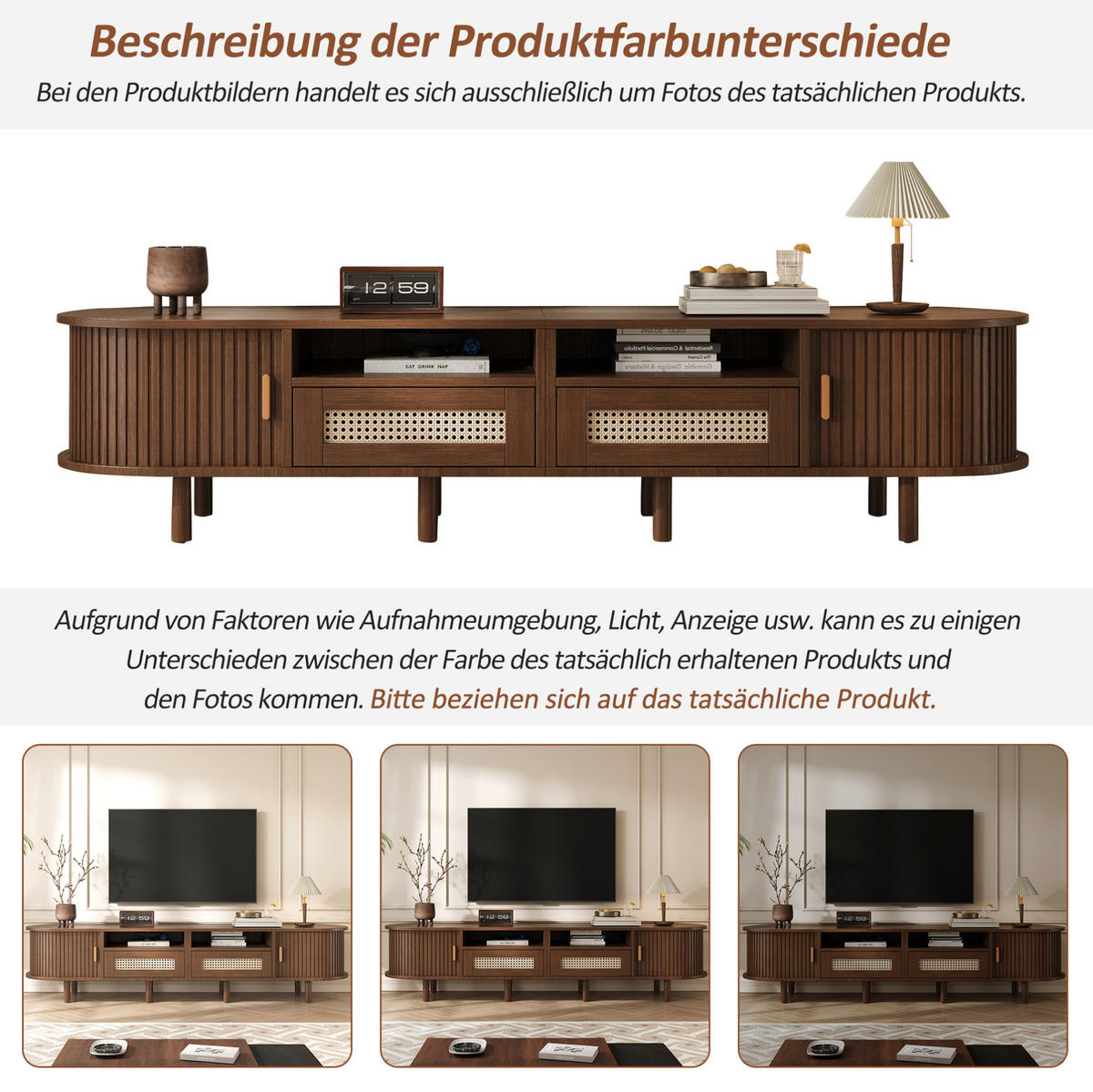 LOWBOARD 170/40/40 cm aus MDF mit Rattanfront und Schiebetüren Dunkelbraun - Braun, Holzwerkstoff (170/40/40cm) - Modenvie