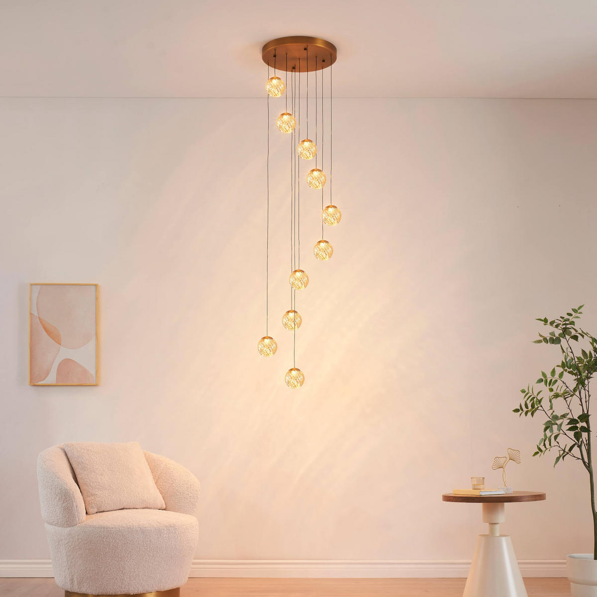 HÄNGELEUCHTE Esposia, Bernstein und Gold, 345cm - Goldfarben, Glas (40/45/345cm) - KOSILUM