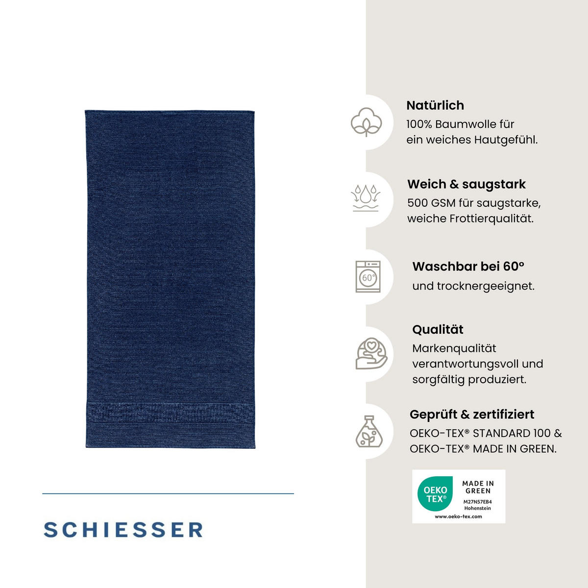 DUSCHTUCHSET Turin - 2-teilig - 70x140 cm - Dunkelblau - Dunkelblau, Textil (70/140cm) - SCHIESSER
