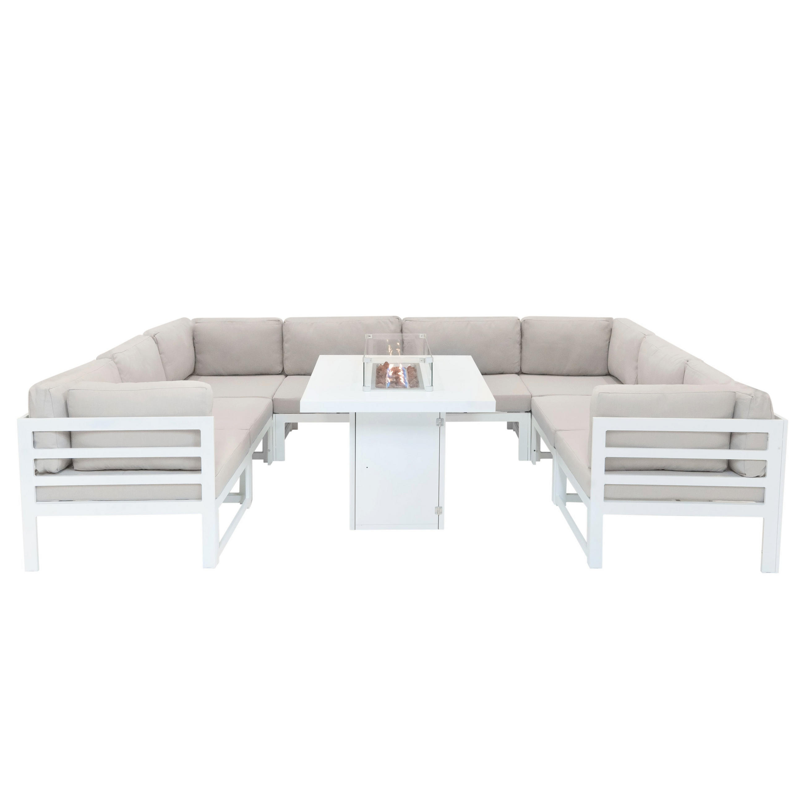 GARTENMÖBELSET 9-teiliges Aluminium Modulares mit Feuerstelle - Weiß - Weiß, Metall