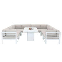 GARTENMÖBELSET 9-teiliges Aluminium Modulares mit Feuerstelle - Weiß - Weiß, Metall