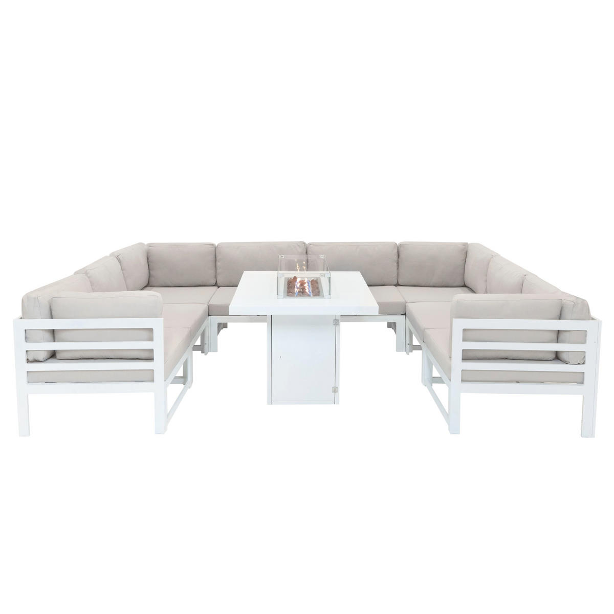 GARTENMÖBELSET 9-teiliges Aluminium Modulares mit Feuerstelle - Weiß - Weiß, Metall