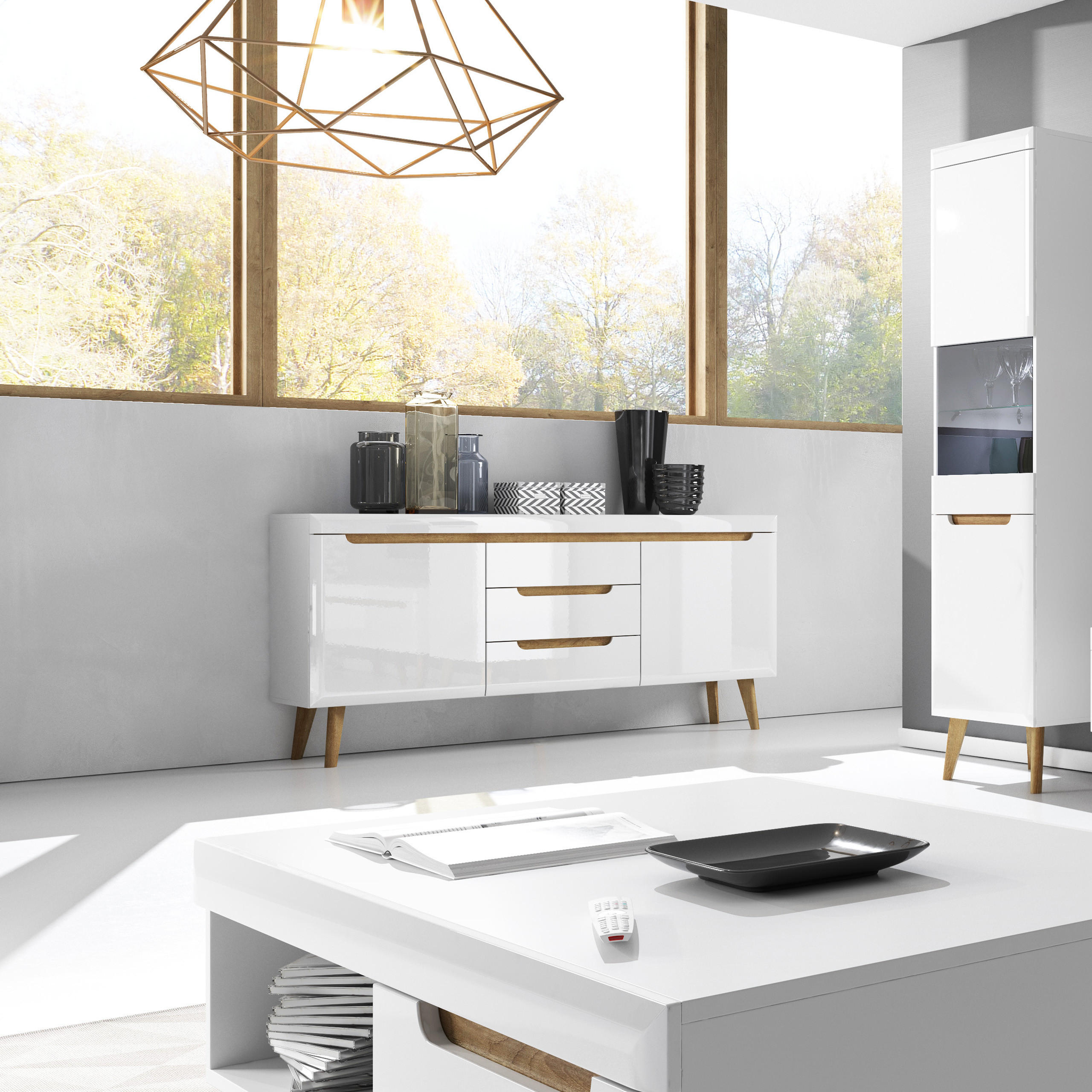 SIDEBOARD NORDICO 160/83/40 cm mit 3 Schubladen 2 Türen Weiß - Weiß, Holzwerkstoff (160/83/40cm) - MASSENO