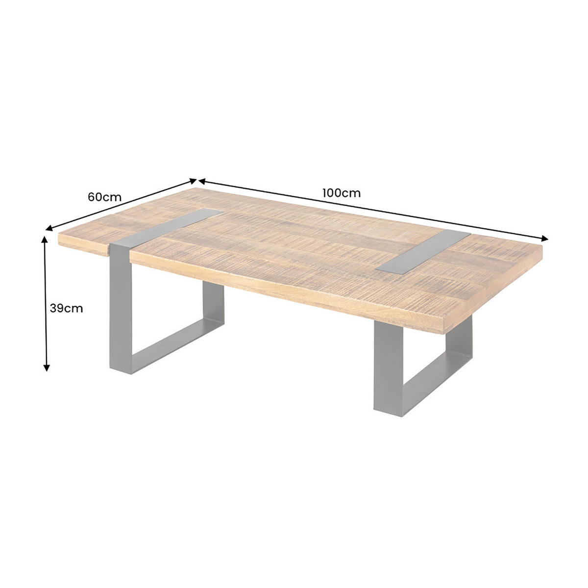 COUCHTISCH IRON CRAFT Mango rechteckig Braun|Natur 100cm - Schwarz/Braun, Holz/Metall (60/100/39cm) - riess-ambiente