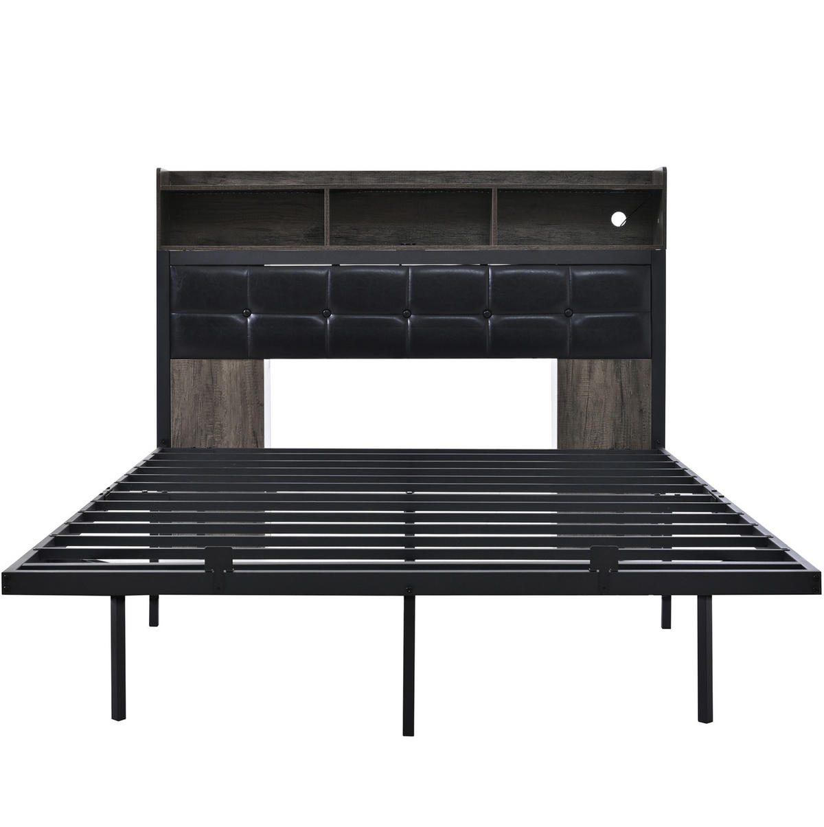 BETT 140/190 cm Grau mit LED-Beleuchtung und USB- und Type-C-Anschlüssen - Grau, Metall (140/190cm) - Flora Grace